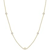 18K Gold Plated Five Stone Station Necklace for Women | 1/2 ctw Moissanite Diamond Bezel-Set Choker Necklace 15"+3” Adjustable Chain (0.50 Ctw)