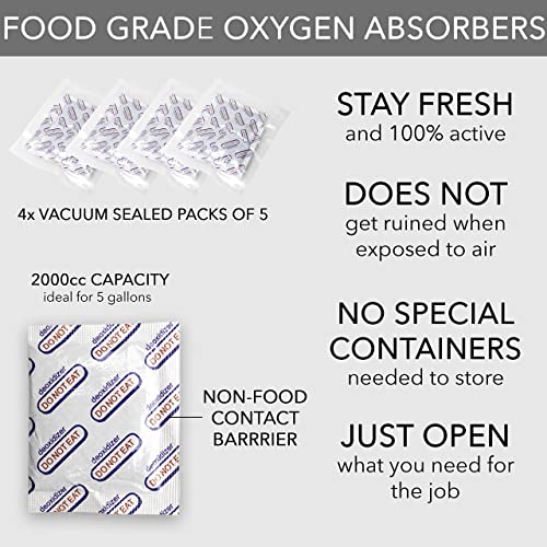 20 Pack 5 Gallon Mylar Bags with Oxygen Absorbers and Labels 10.5 mil