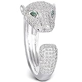 EVER FAITH Silver-Tone Zircon Art Deco Leopard Head Cuff Ring Clear