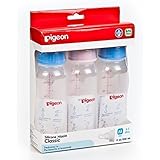 Pigeon Milk Bottle Baby Model RPP 8 Oz Size M Classic Silicone Nipple BPA Free Pack of 3 Bottle.