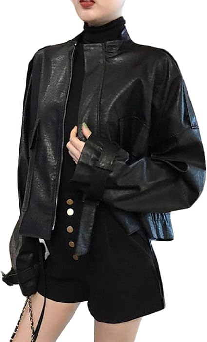 Amazon Yyq Shop ライダースジャケット レディース ゆったり ジャケット フェイクレザー ショート丈 コート 防風 カジュアル Pu 革ジャン ブルゾン おしゃれ アウター バイカー 秋 Freesize黒 コート ジャケット 通販