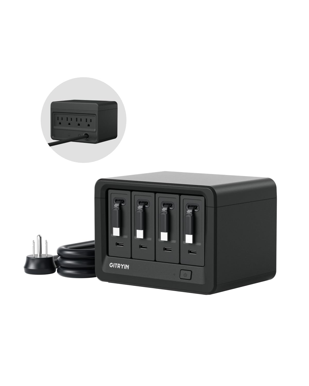 Photo 1 of Gitryin 12-in-1 Desktop Charging Station with 4 Retractable Type-C Wall Chargers, 40W USB-C Power Strip with Flat Plug, Extension Cord with 1020J Surge Protection for Home Office