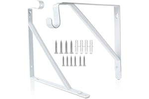 SUIMLMTA Closet Rod Bracket, Heavy Duty Shelf Bracket with Rod Holder, 10.9X 10.2 inch White Closet Rod Support Wall Mounted Clothes Hanger Pole Support Hooks, 2 Pack