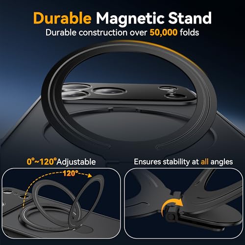 PANXIYUE iPhone 17 Pro Max Case with Stand, MagSafe Compatible Rotating Case, Scratch Resistant PC Back + Protective Case with TPU Frame and Adjustable Ring, Black