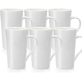 YINUOWEI 20oz Coffee Mugs Ceramic Tall Coffee Mugs with Handle Porcelain Large Latte Mugs White Drinking Cups for Tea, Coffee, Cocoa, Set of 6