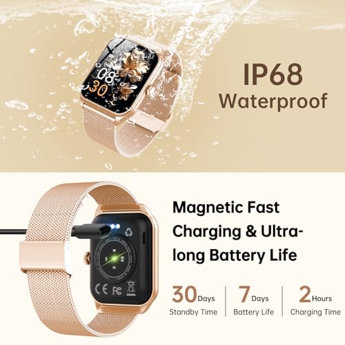 Smart Watches for Women, 1.85"HD Fitness Watch with Bluetooth Calling, Health Tracker for Sleep/Heart Rate/SpO2, 120+ Sports, 200+ Dials, IP68 Waterproof, Smart Watch for Android iOS (Rose Gold)