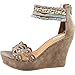 Not Rated Spring Fling Women Open Toe Canvas Brown Wedge Sandal