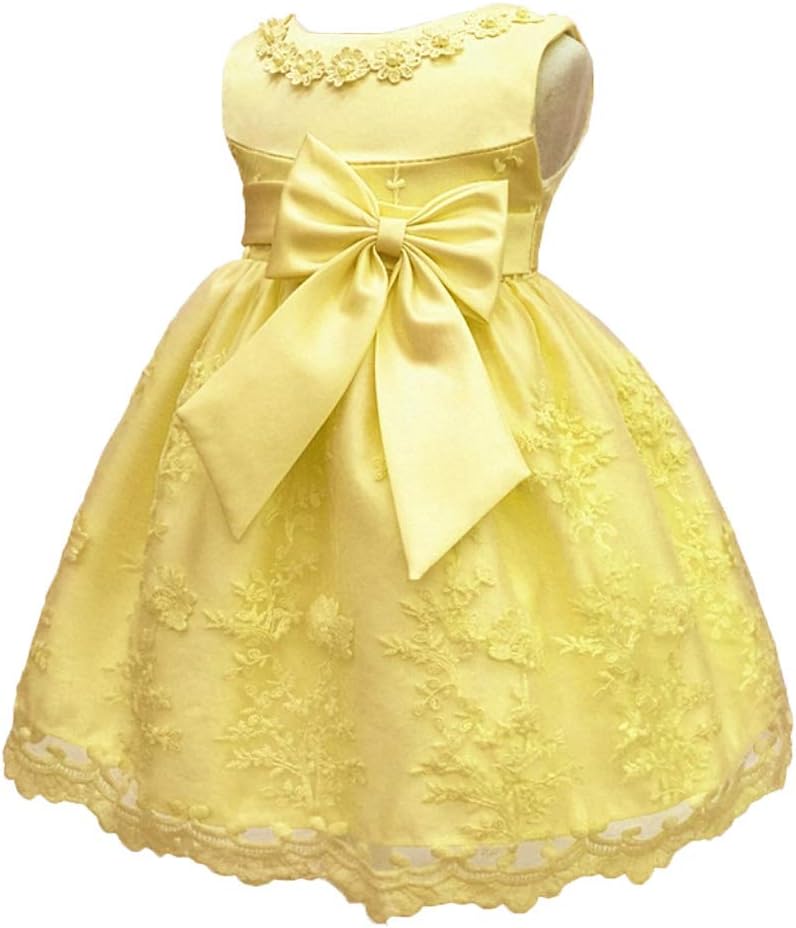 Baby Girl Birthday Wedding Dress Infant Flower Girls Christening Baptism Dresses with Bowknot for NB-18months