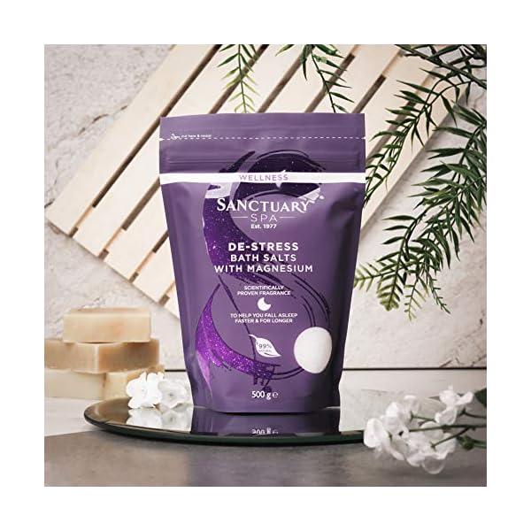 Sanctuary-Spa-Bath-Salts-Wellness-De-Stress-Magnesium-Bath-Salts-99-Percent-Natural-Scientifically-Proven-Fragrance-to-Help-Sleep-Sleep-Aid-500-g Sanctuary Spa Wellness De-stress Bath Salts, 500 g