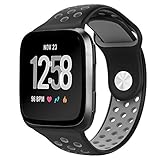 NO1seller Top Fitbit Versa Bands for Women Men Small Large, Soft Silicone Sport Strap Replacement with Ventilation Holes for Fitbit Versa Fitness Smart Watch (Black/Gray, Large:6.7-8.9