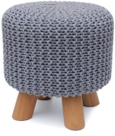 UUSSHOP 100% Cotton Knitted Footstool Footrest Pouffe Ottoman Stool Chair Seat , Removable Cover (Grey)