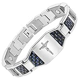 Willis Judd Men's Christian Jesus Crucifix Cross Blue Carbon Fiber Titanium Magnetic Bracelet