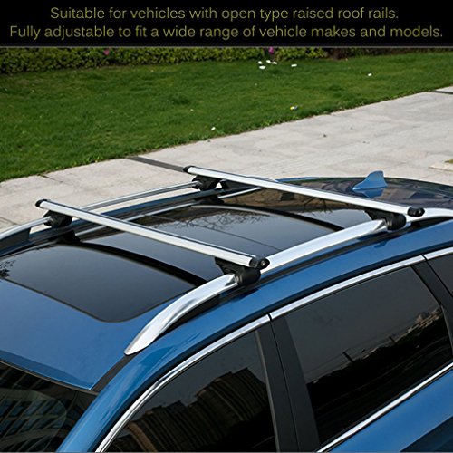 Universal Roof Rack Cross Bars 52'' Aluminum Front and Rear Roof Luggage Racks Adjustable Fits Gap Between Existing Raised Side Rails with Gap with Anti-Thief Lock + Key (Pack of 2) 170LBS Capacity