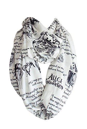 Etwoa's Lewis Carroll Alice in Wonderland Book Quotes White Infinity Scarf
