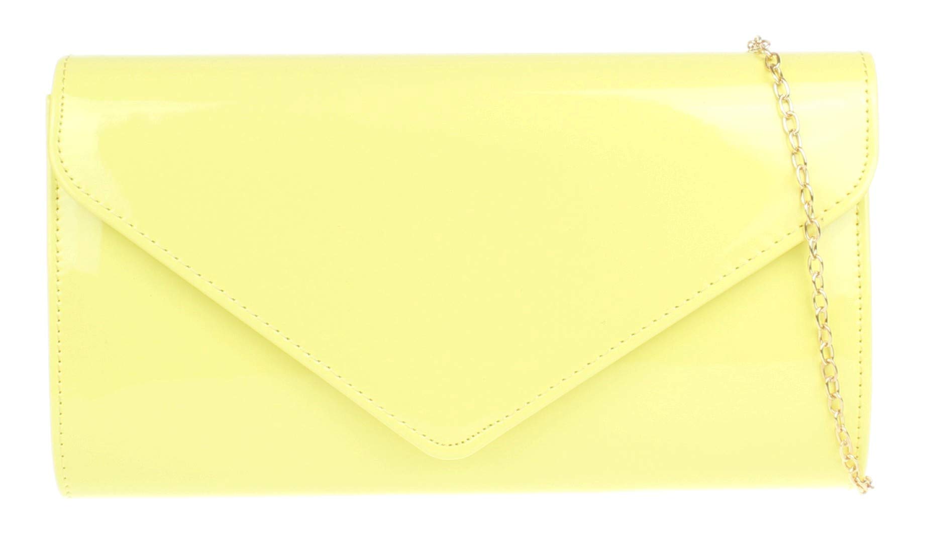 Girly Handbags Womens Plain Glossy Clutch Bag (Lemon)