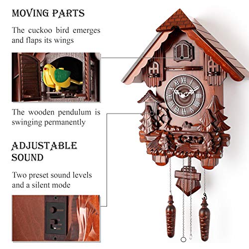 Polaris Clocks Cuckoo Clock in German Style with Night Mode Option (Brown, Water Mill-1) - Thumbnail 2