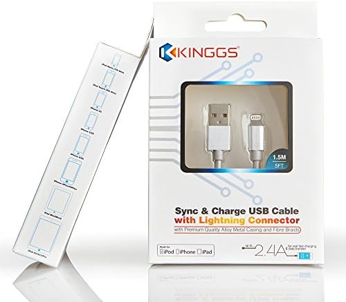 iPhone Charger KINGGS 5ft Lightning Cable Cord; Apple MFi Certified; for iPhone X, 8, 8 Plus, 7, 7 Plus, 6S, 6S Plus, 6, 6 Plus, 5S, 5, iPad mini, iPad Air, iPad Pro, iPod - Silver