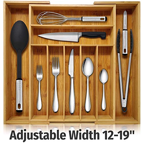 Nature Gear Kitchen Drawer Organizer - 9 Section Expandable Bamboo Storage for Flatware - Housewares - Bath & Vanity - Tool Utility Caddy Adjustable Tray