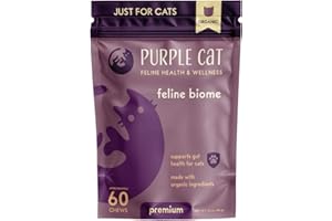 PURPLE CAT Feline Biome: Premium Cat & Kitten Probiotic – Gut Health, Diarrhea Relief & Immune Support – Natural & Organic Ingredients – 60 Soft Chews with Real Chicken and Chicken Liver
