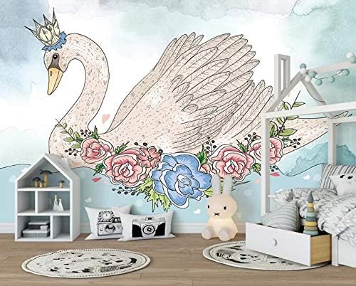 Wallpaper Mural Children's Room White swan Animal Flower Background Wallpaper Mural (H)200*(W)140cm A