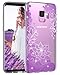 Casetego Compatible Galaxy S9 Case,Clear Glitter Bling Shiny Soft Flexible TPU Case Rubber Silicone Skin with Flowers Floral IMD Printed Back Cover for Samsung Galaxy S9-Bling Purple