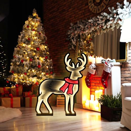 Christmas Decoration Outdoor 3D Christmas Reindeer Lighted Set with Lights Large Reindeer Family with a Standing Base for Yard Patio Lawn Garden Party Decor 42.5 * 7 * 60 cm (Christmas Reindeer)