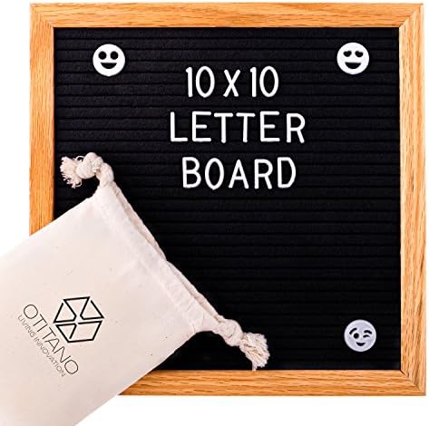 Black Felt Letter Board 10x10 inch - 580 changeable felt plastic letters, numbers and symbols for message Board sign and wooden oak frame oiled - Wall Mount Hanger, Plastic stand, 2 Drawstring Storage