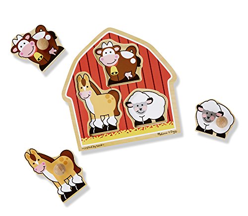Melissa & Doug Barnyard Animals Jumbo Knob Wooden Puzzle - Horse, Cow, and Sheep
