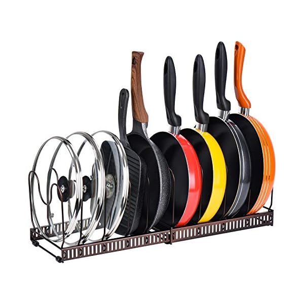 Toplife-Expandable-Pans-Organiser-Rack-10-Adjustable-Compartments-Pantry-Cabinet-Bakeware-Lid-Plate-HoldersBrown toplife Expandable Pans Organiser Rack, 10 Adjustable Compartments, Pantry Cupboard Bakeware Lid Plate Holders, Brown