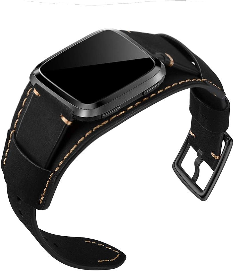 Leotop Compatible with Fitbit Versa/Versa 2/Versa Lite/Versa Special Edition Straps, Genuine Leather Cuff Bracelet Replacement Band Compatible Fitbit Versa Smart Watch for Men Women (Brown) - Image 5