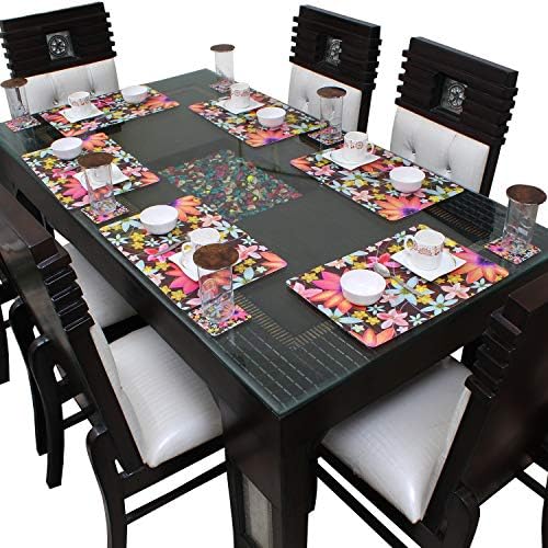 Glassiano PVC Abstract Dining Table Place Mats with Tea Coasters, 44x28 cm (Pack of 6) Design_PM016