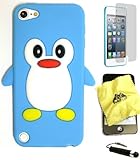 BUKIT CELL (TM) Apple iPod Touch 6th/ 5th Generation Penguin Silicone Case (SKY BLUE) + BUKIT CELL Trademark Lint Cleaning Cloth + Screen Protector + WirelessGeeks247 METALLIC Touch Screen STYLUS PEN with Anti Dust Plug [bundle - 4 items: case, cloth, stylus pen and screen protector]
