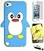 BUKIT CELL (TM) Apple iPod Touch 6th/ 5th Generation Penguin Silicone Case (SKY BLUE) + BUKIT CELL Trademark Lint Cleaning Cloth + Screen Protector + WirelessGeeks247 METALLIC Touch Screen STYLUS PEN with Anti Dust Plug [bundle - 4 items: case, cloth, stylus pen and screen protector]