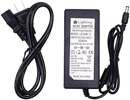 LZ Lighting Universal Power Adapter 100-240V AC to 12V 5A DC Power Supply for 5050 3528 5630 2835 etc All Kinds LED Strip Lights and other 12V 60W Devices with 5.5x2.1mm Male Connector(UL/FCC Listed)