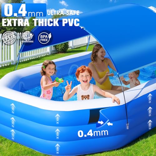 ChlorBlu Piscine Gonflable avec Auvent, 300x190x55cm Grande Piscine Gonflable Adultes, Piscine Rectangulaire Résistantes avec Sièges, Piscine Familiale pour Jardin, Swimming Pool pour Extérieur