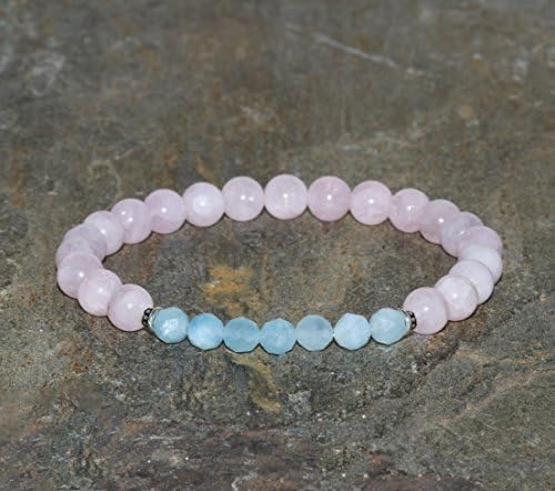 Morganite & Faceted Aquamarine Bracelet Handmade 6mm Madagascar Morganite 4.5mm Aquamarine Beaded Grade AAA Gemstone Bracelet Gift Bracelet