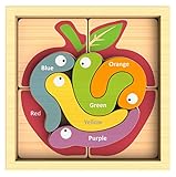 BeginAgain Color Crawlers Wooden Puzzle – Language Learning Toys that Teach Colors in English, Spanish, French and German!