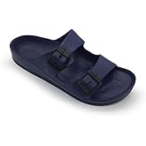 FUNKYMONKEY Men's Comfort Slides Double Buckle Adjustable EVA Flat Sandals