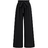 Potany Women's Casual Wide Leg Palazzo Pants High Waist Tie Knot Summer Flowy Beach Work Trousers Lounge Pants with Pockets