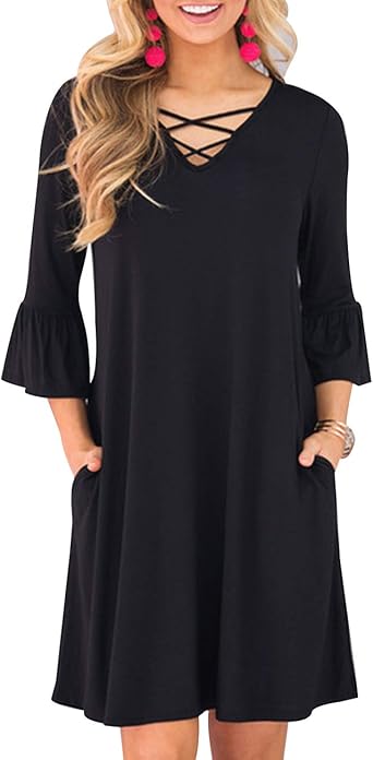 black dress with criss cross neckline