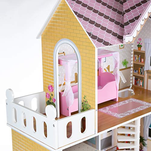 Kinderplay Puppenhaus Holz Gross, Puppenvilla, Puppenhaus Holz Groß komplett - Barbie Traumvilla, Barbie Puppenhaus, Led… – Bild 6