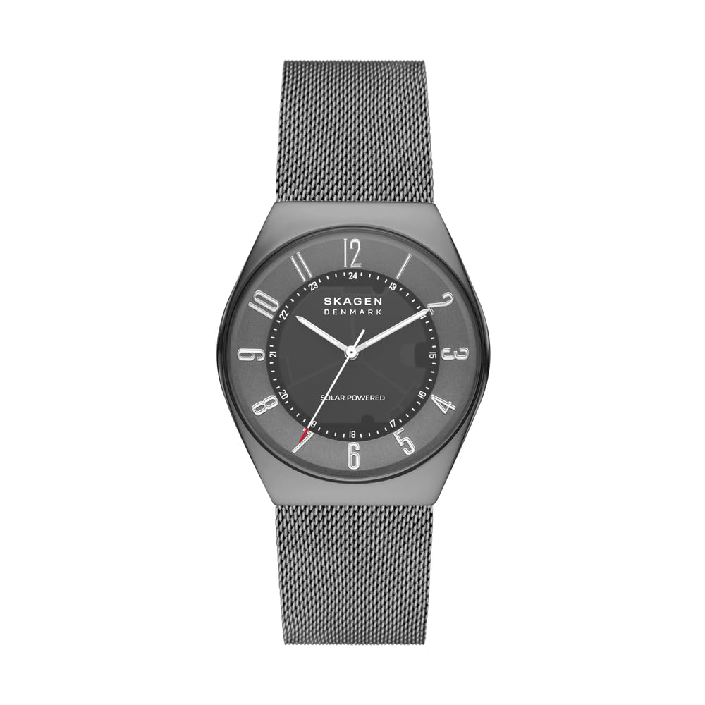 Skagen Watch for Men Grenen Solar Powered, SolarPowered Three Hand movement, 37mm Charcoal Recycled Stainless Steel (At Least 50%) case with a Stainless Steel Mesh strap, SKW6836