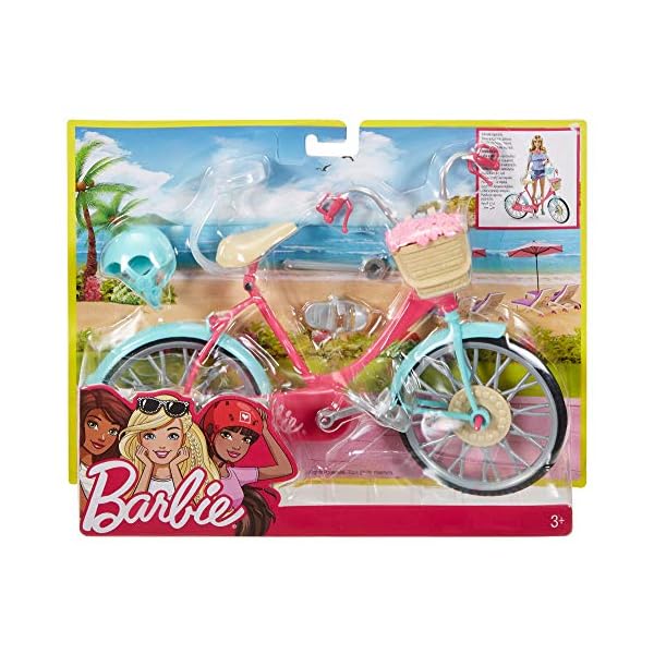 Barbie-Fahrrad, Fahrrad mit Blumenkorb, bewegliche Räder, rosa Fahrrad Puppe, Puppe, Geschenk für Kinder, Spielzeug ab 3 Jahre,DVX55 – Bild 7