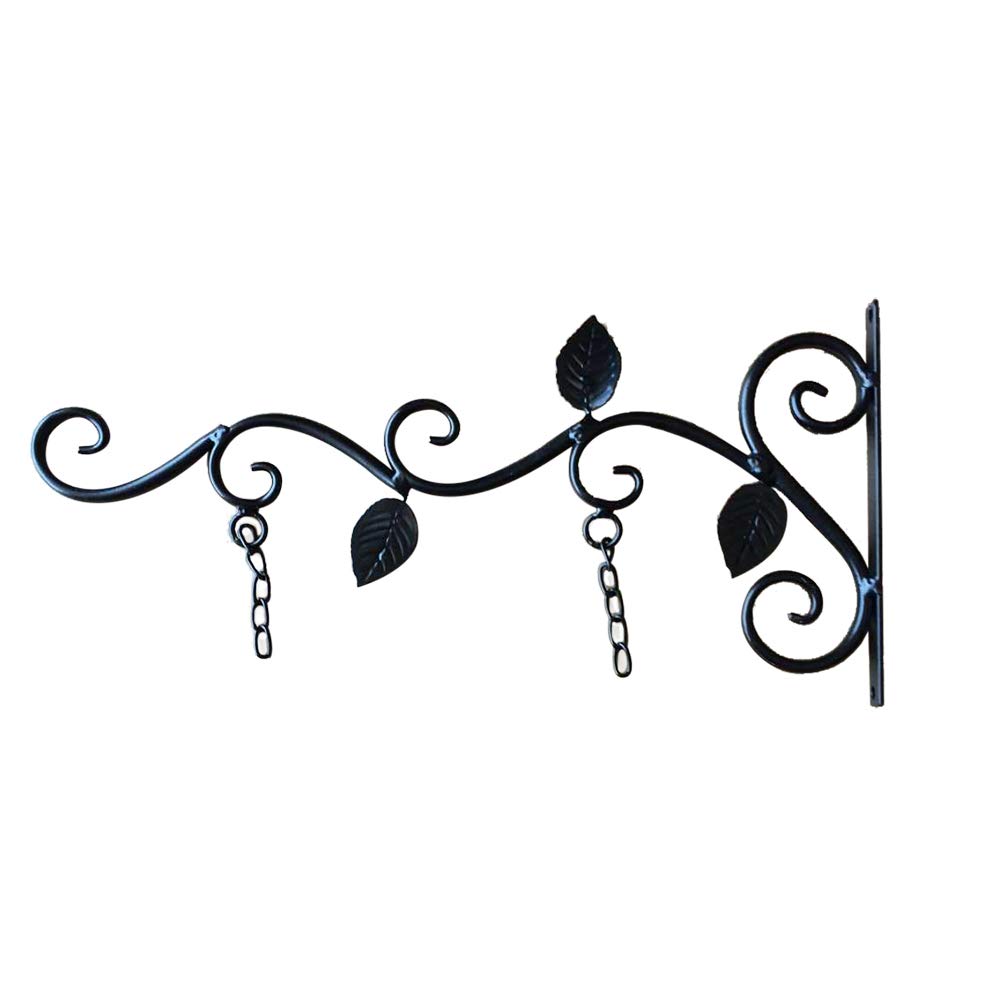 Aspire Metal Hanging Basket Brackets Outdoor Hanging Sign Bracket Wall Mounted Bracket for Hanging Plants Bird Feeders- Black B