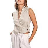 Amazhiyu Womens 100% Linen Summer V Neck Sleeveless Self Tie Waist Wrap Crop Top Flax, X-Large