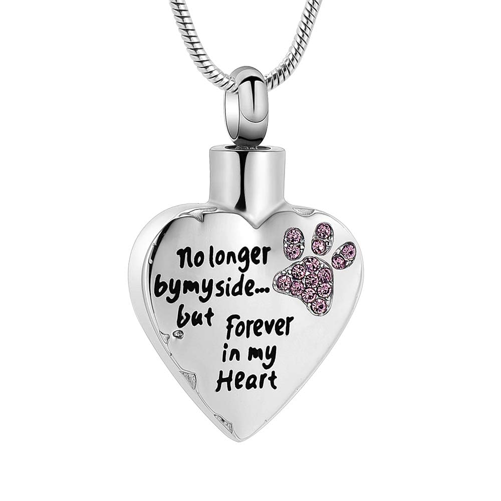 QGJNSGC Pet Cremation Jewellery Stainess Steel Heart Urn Necklace for Ashes Keepsake Ashes Necklace Dog Cat Paw Memorial Urn Pendant for Women Men