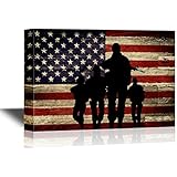 wall26 Military Family Canvas Wall Art - Silhouette of Troops on American Flag Background - Gallery Wrap Modern Home Decor | Ready to Hang - 16x24 inches
