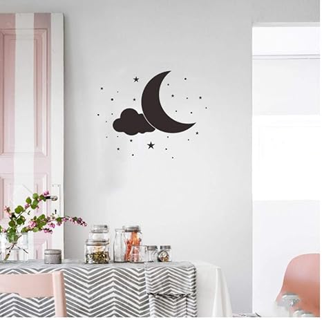 Etiqueta De La Pared Nubes Luna Estrellas Cielo Nocturno Habitación