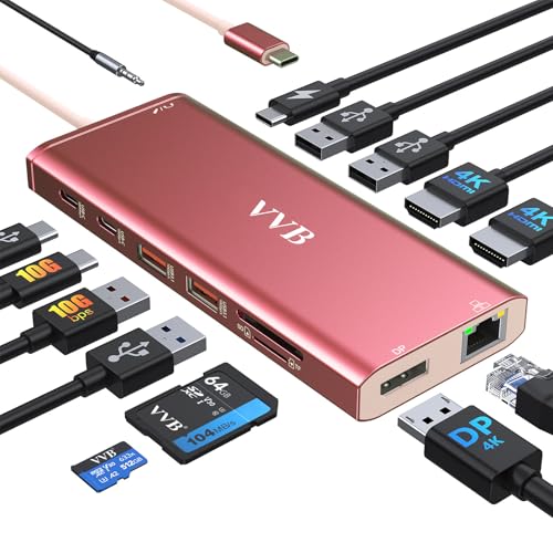 USB C Laptop Docking Station Dual Monitor HDMI for Dell/Lenovo/HP Laptop 14 in 1 USB C Hub Multiport Adapter Dongle Dock USB C to 2 HDMI 4K+DisplayPort+Ethernet+4USB+2USB C+100W PD Charger+SD/TF+Audio