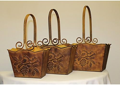 International Caravan Metal Rectangular Basket with Decorative Iron Handles (Set of 3)